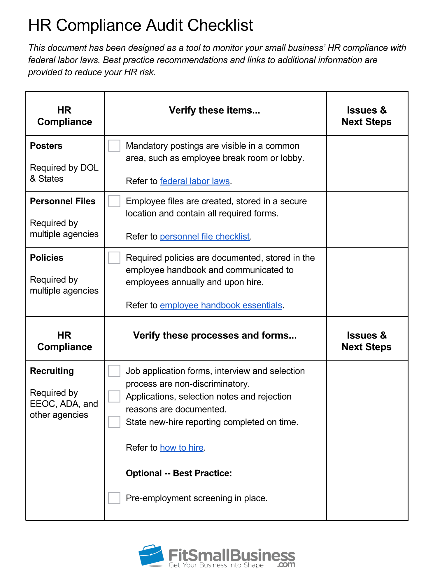 Hr Audit Checklist Template Excel PDF Template