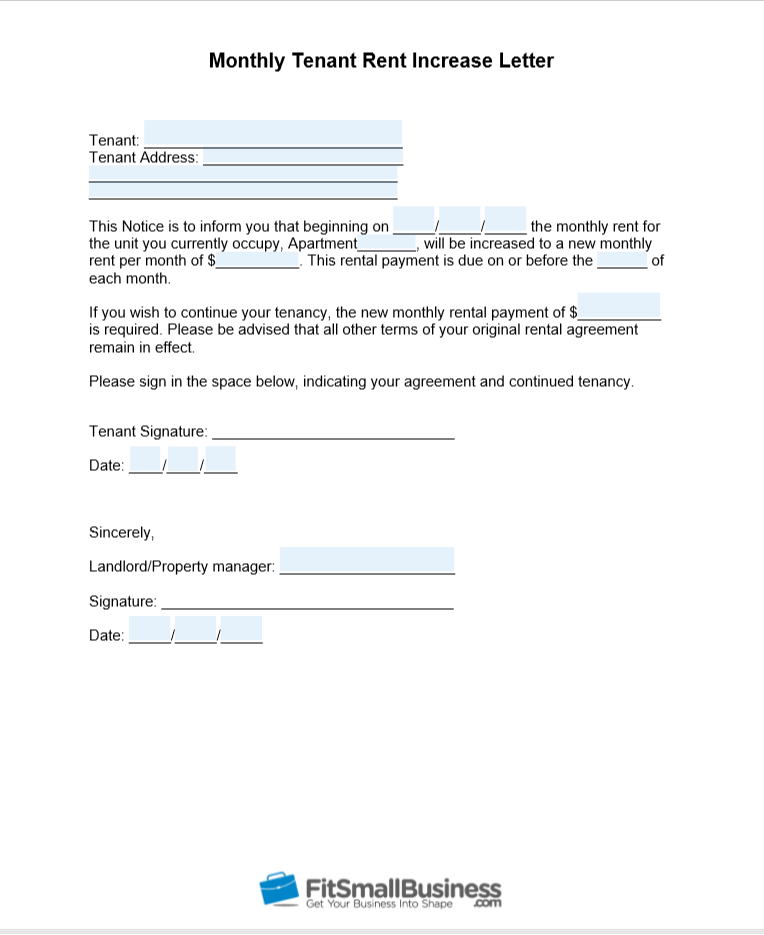 Sample Rent Increase Letter [ Free Templates]