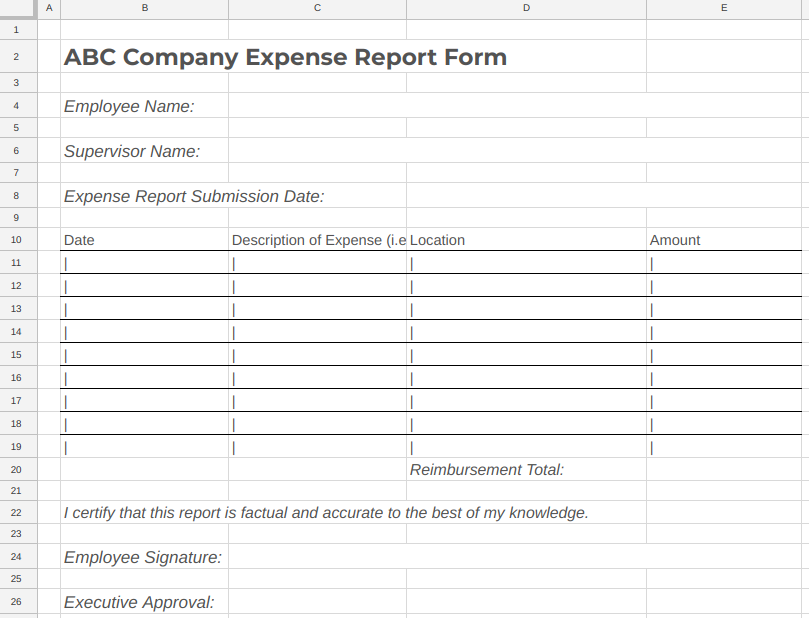 company expense report policy template