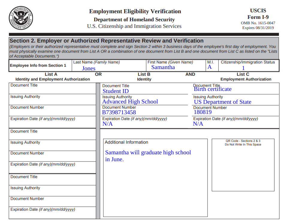 Employment Eligibility Verification Form Issuing Authority MPLOYME