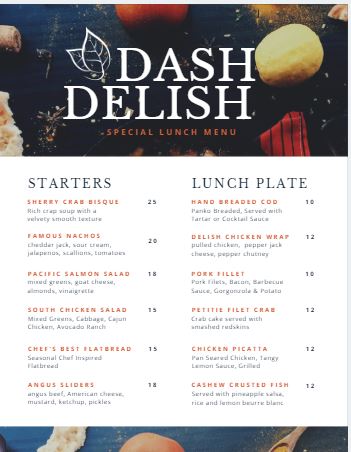 Lunch Menu Template - menu template
