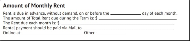 Amount of monthly rent section.