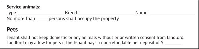 Define specific requirements or restrictions for any pets.