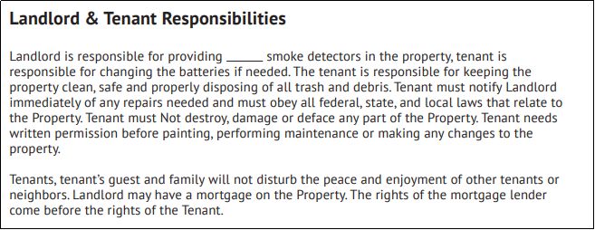 Landlord and tenant responsibilities section.