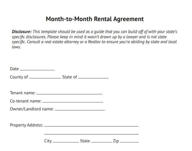 Month-to-month rental agreement template.