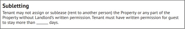 Subletting section on the rental agreement.
