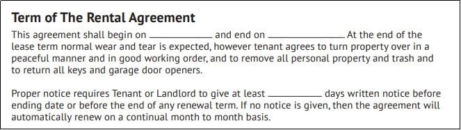 Term of the rental agreement section.