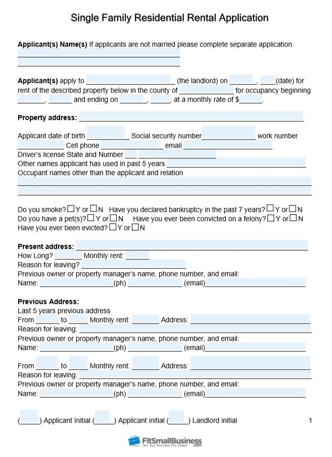 Rental Application Form Free Templates 3123