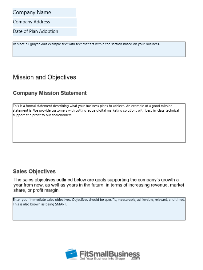 Free Business Plan Template Word Doc Katera