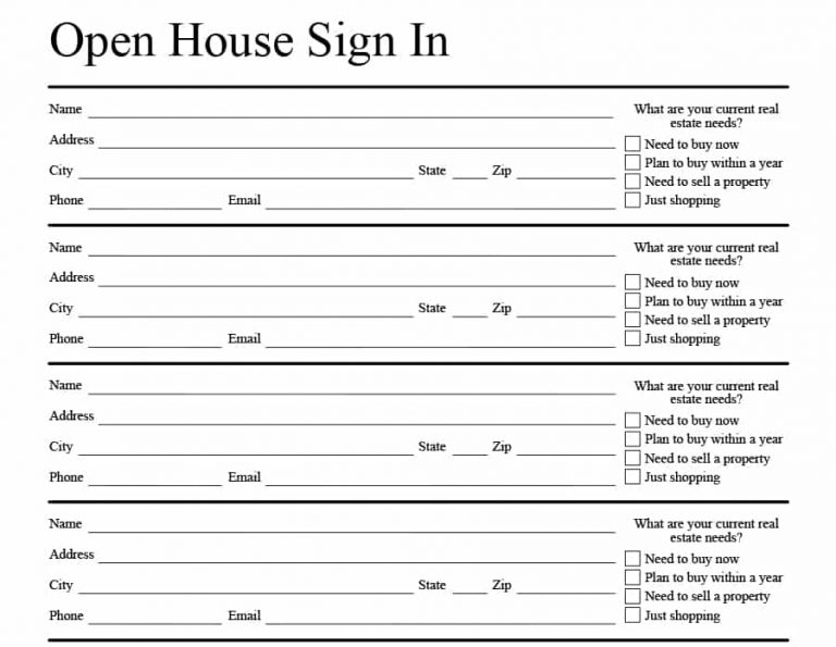 4 Free Real Estate Open House Sign In Sheet Templates   Tips