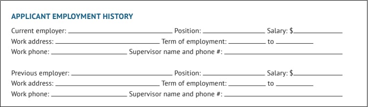 Applicant employment income history information.