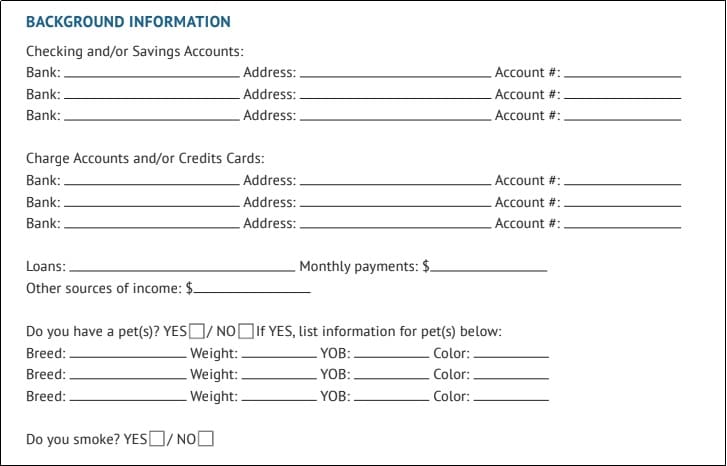 Background information on a long-term rental application form.