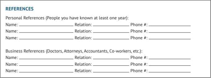 Personal and professional references section.