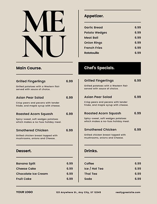 Restaurant deals food menu