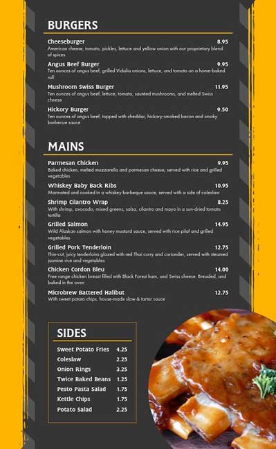 Sport bar menu page 2.