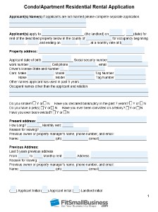 Condo/Apartment residential rental application form
