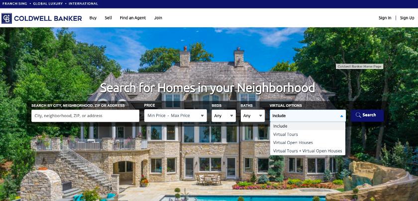Coldwell Banker real estate website with virtual search options