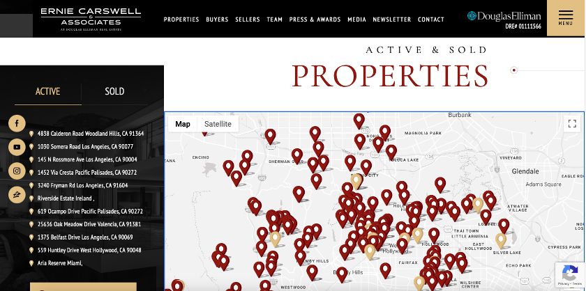 Ernie Carswell and Associates real estate website with exclusive listings