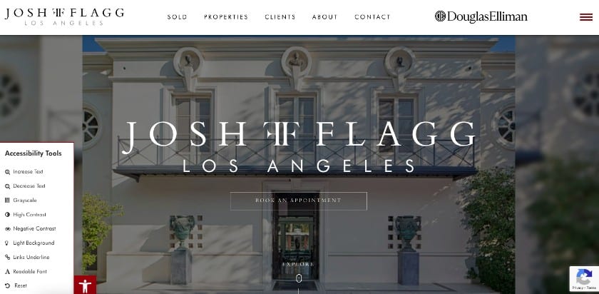 Josh Flagg real estate website with accessibility tools