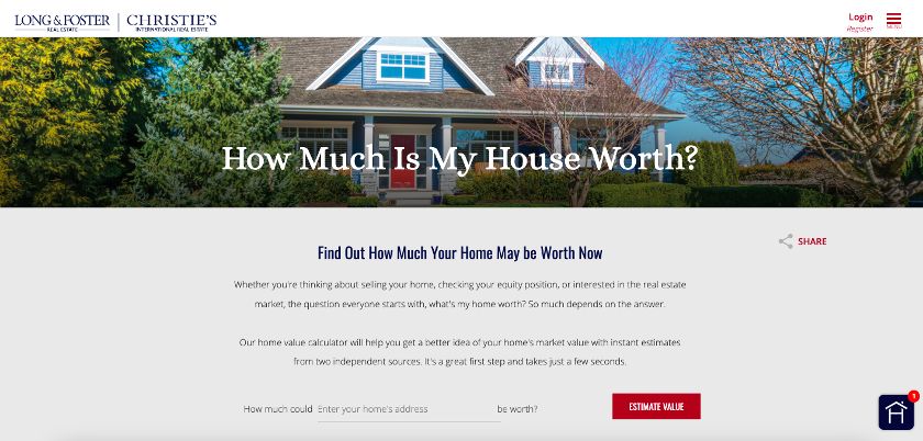 Long&Foster real estate website with offer home valuations