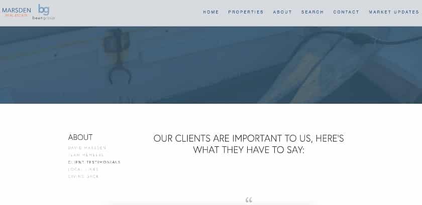 Marsden Real Estate real estate website with client testimonials