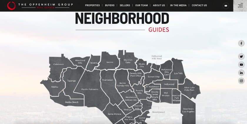 The Oppenheim Group real estate website with neighborhood guides