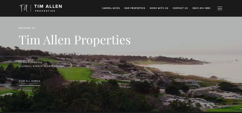 Tim Allen Properties real estate website with original stunning photography