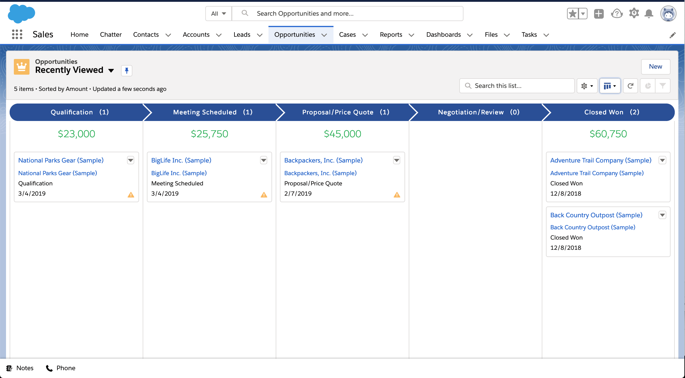 Salesforce sales opportunities pipeline screenshot