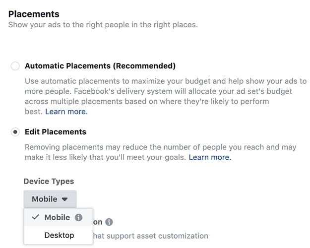 Edit Placements to determine where you want your ad to display.