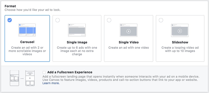 Facebook slideshow ads feature a looping video.