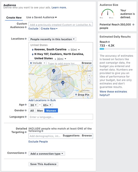 Match the audience you defined through the Facebook audience targeting selections.