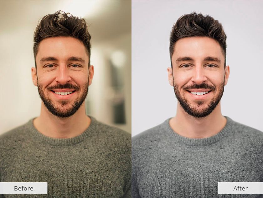 before and after of edited headshots