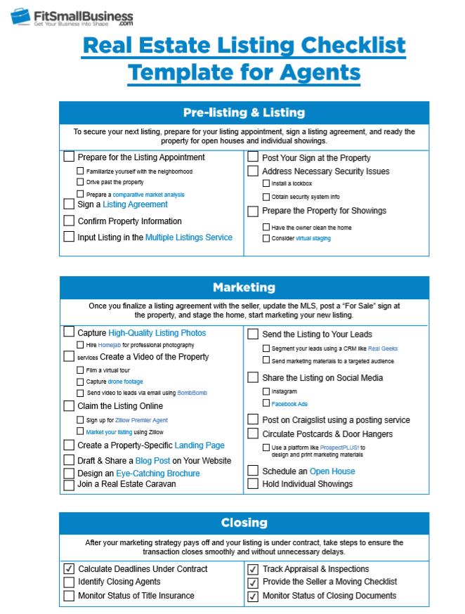 Real Estate Agent Checklist for Listings