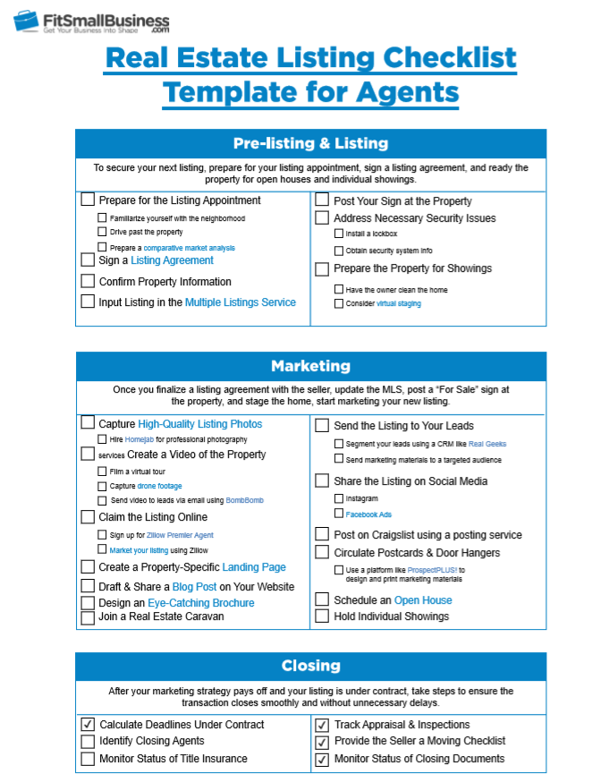 Real Estate Agent Checklist For Listings 