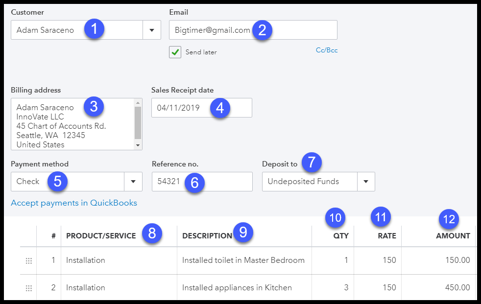 quickbooks sales receipts vs sales order