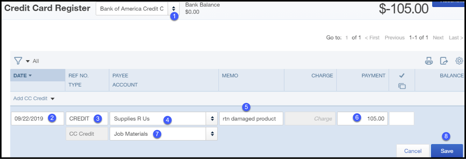 quickbooks credit memo refund check