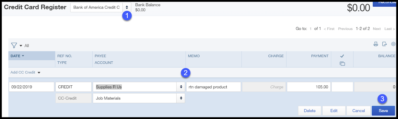 quickbooks credit memo refund