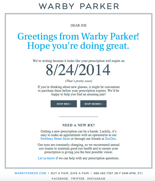 Campagna antigoccia Warby Parker
