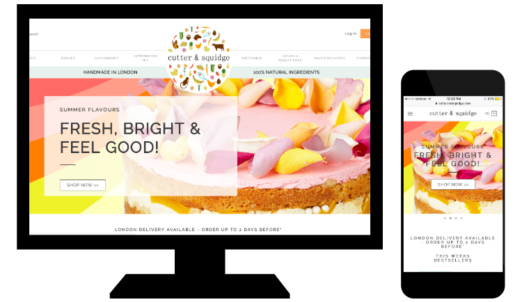 Esempio di responsive web design di Cutter & Squidge