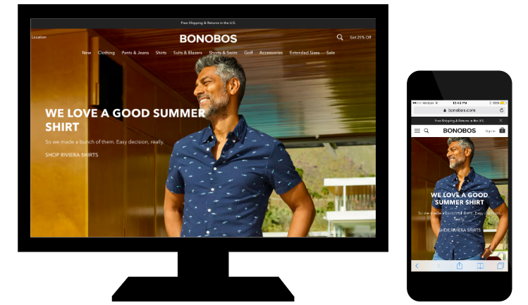 Esempio di responsive web design di Bonobos