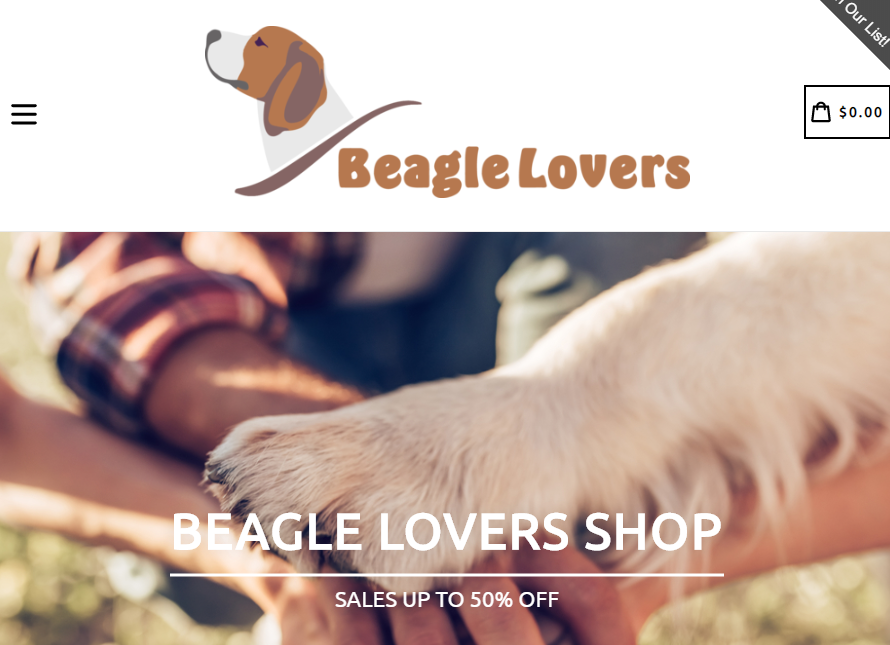 Screenshot of The Beagle Lovers Shop's website