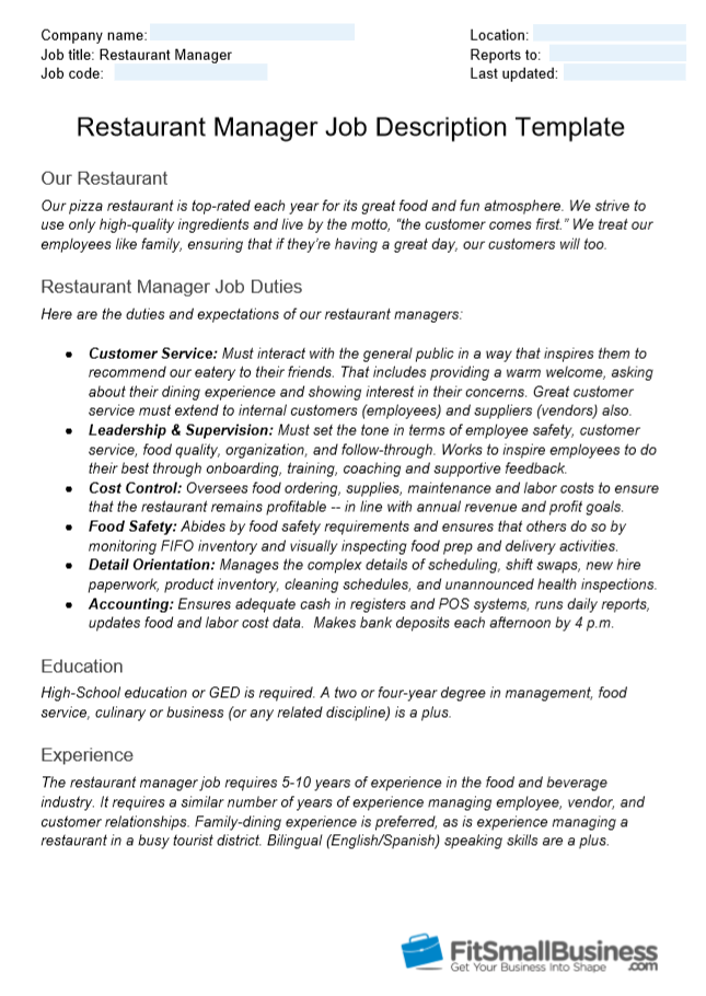 Restaurant Manager Job Description [+Free Template]