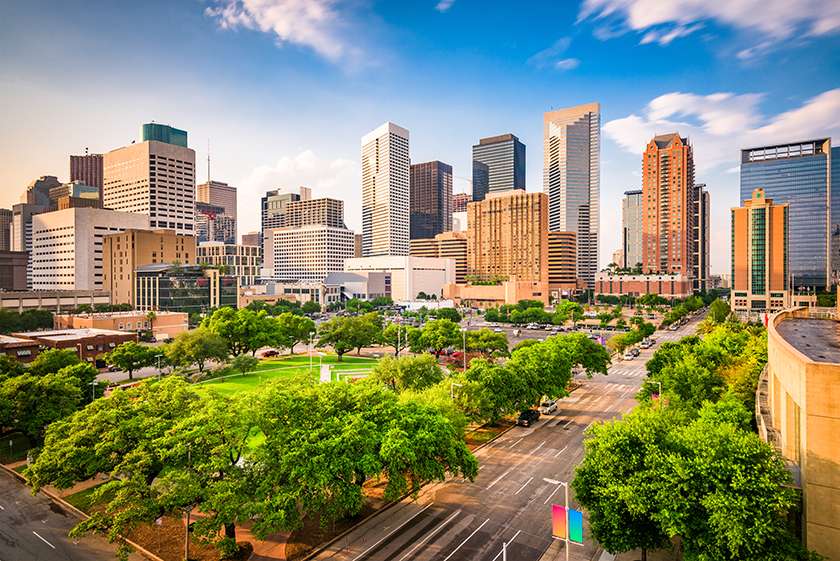 Beautiful view of Houston Texas downtown city skyline.