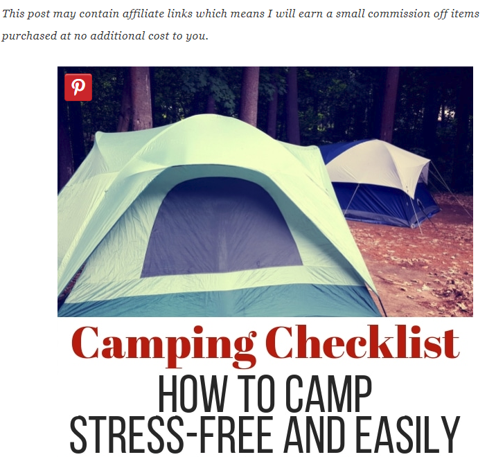 Postagem em blog do Camping Checklist