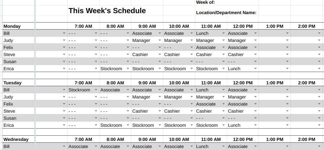 state employee work week schedule template