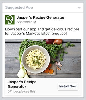 un exemple d’annonce d’application mobile Facebook