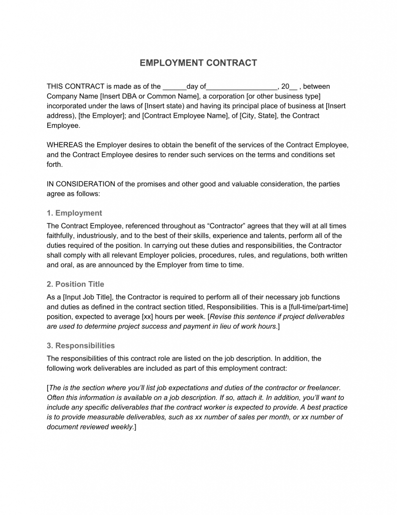 of will form contracted What Contractâ€”Definition Employment & to Include