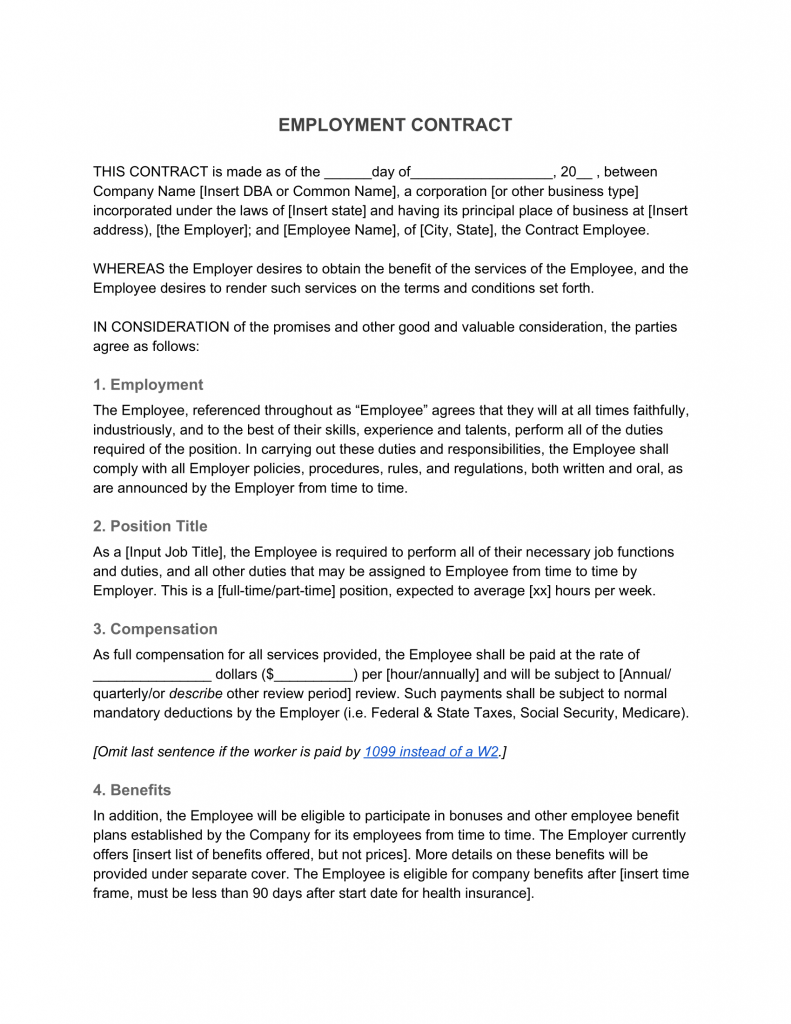 Employment Contract Definition What To Include