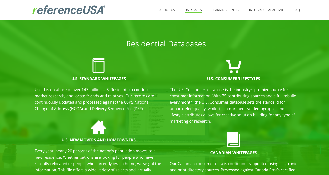 ReferenceUSA's landing page