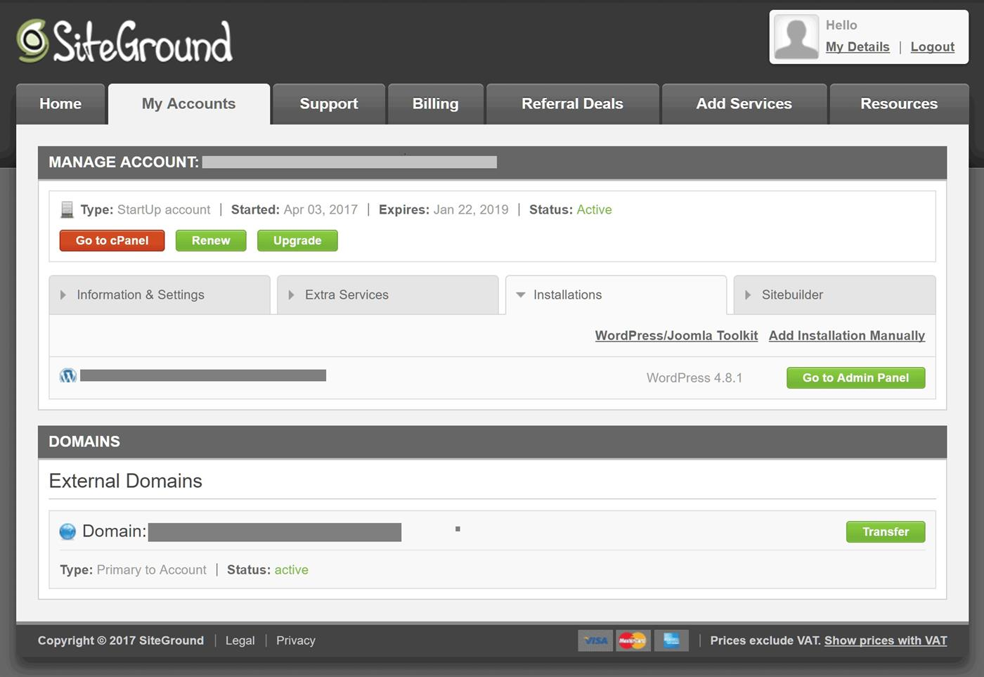 Interfaccia SiteGround